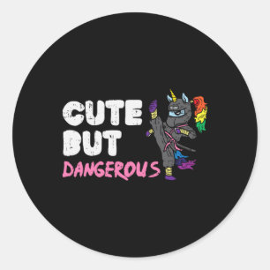 Sticker Rond Karate Ninja Unicorn Cute Dangereux Arts Martiaux