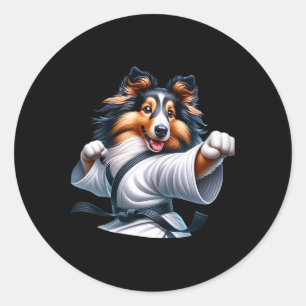 Sticker Rond Karate Shetland Sheepdog Funny Humours Amoureux de