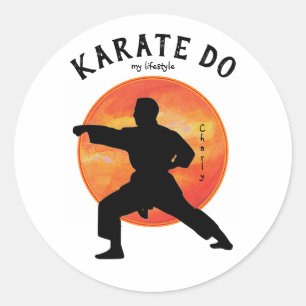 Sticker Rond Karate Silhouette Japan Martial Arts Rising Sun
