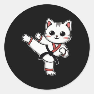 Sticker Rond Karate Taekwondo Funny Chat Jiu Jitsu Femmes Fille
