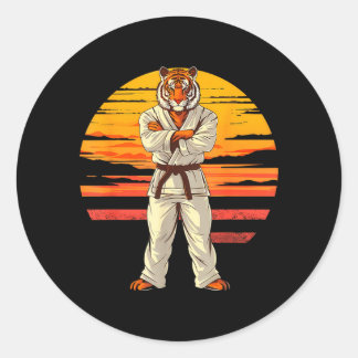 Sticker Rond Karate Tigre Sunset Jiu-Jitsu Taekwondo Mma Tigre