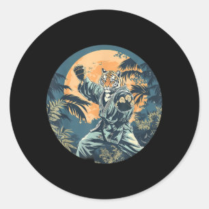 Sticker Rond Karate Tigre Sunset Mma Amoureux du Tigre Jiu-Jits