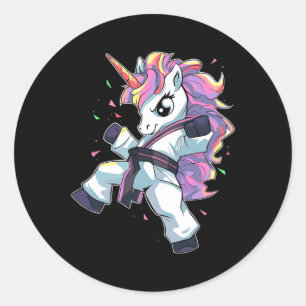 Sticker Rond Karate Unicorn Girl Martial Arts Taekwondo Kickbox