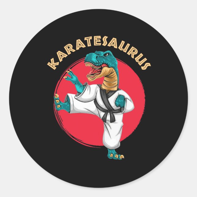 Sticker Rond Karatesaurus Funny Karaté Dinosaur (Devant)