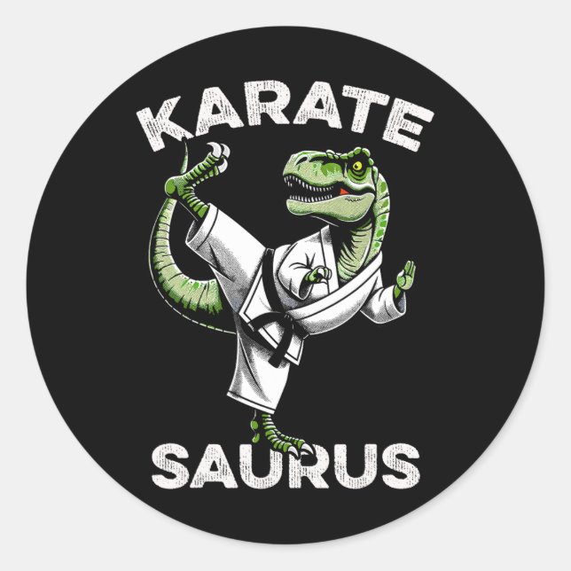 Sticker Rond Karatesaurus T-rex Karaté Dino Drôle Dinosaure Mar (Devant)
