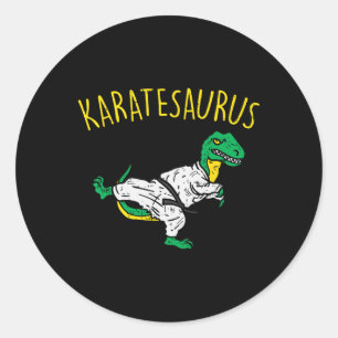 Sticker Rond Karatesaurus Trex Karate Funny Dinosaur Martial Ar