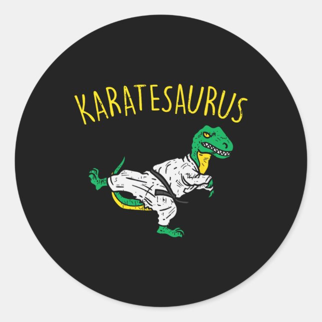 Sticker Rond Karatesaurus Trex Karate Funny Dinosaur Martial Ar (Devant)