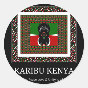 Sticker Rond Karibu Kenya: Couleurs vibrantes du drapeau nation