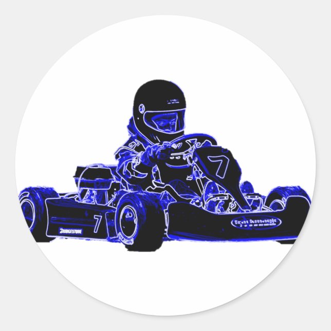 Sticker Rond Kart Racing bleu et blanc (Devant)