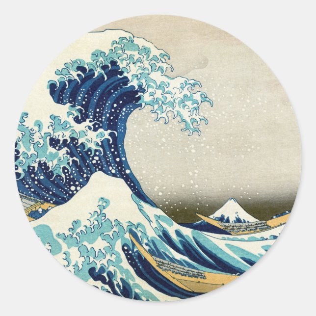 Sticker Rond Katsushika Hokusai - La Grande vague au large de K (Devant)