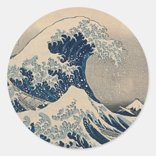 Sticker Rond Katsushika Hokusai. La Grande Vague au large de Ka