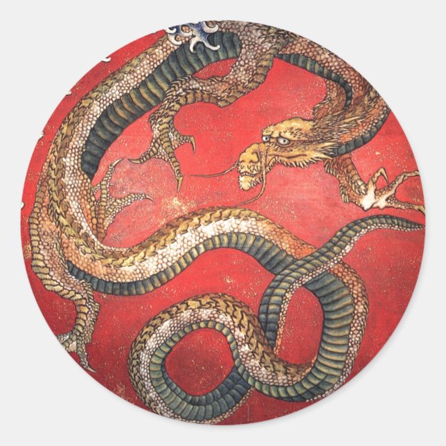 Sticker Rond Katsushika Hokusai Mythique Dragon Art (Devant)