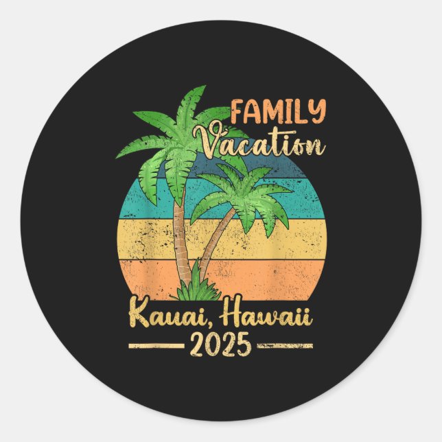 Sticker Rond Kauai Hawaii Beach Famille Vacances 2025 Été (Devant)