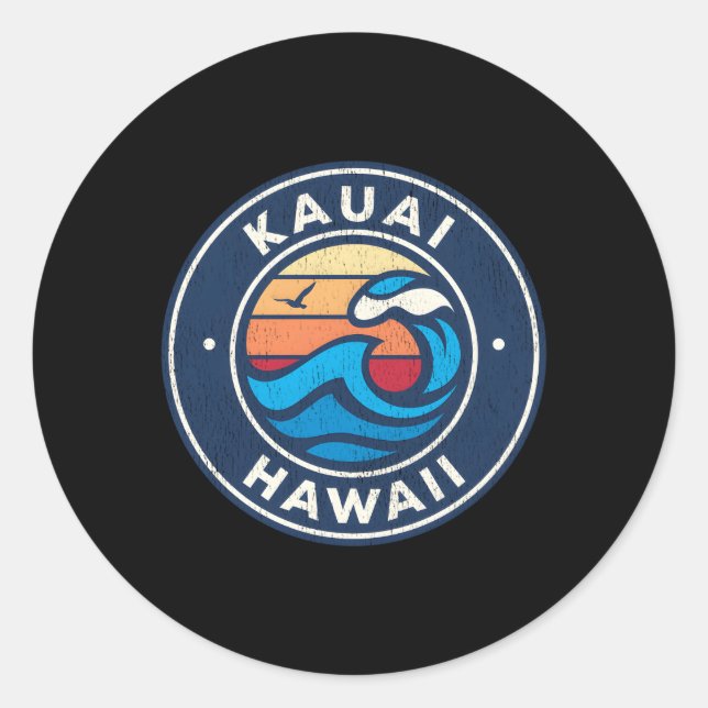 Sticker Rond Kauai Hawaii Hi Vagues Nautiques (Devant)