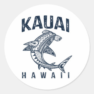 Sticker Rond Kauai Hawaii Tril Requin Plage polynésienne hawaïe
