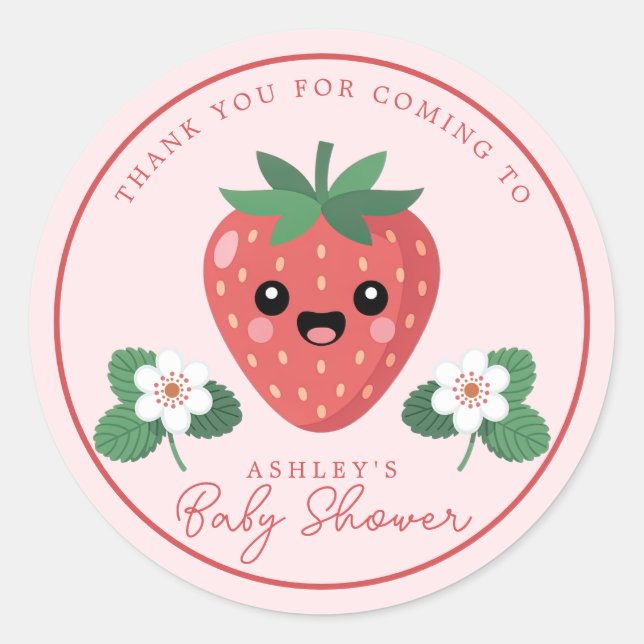 Sticker Rond Kawai Strawberry Baby Shower Thank You (Devant)