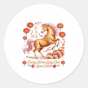Sticker Rond Kawaii 2026 Année de la Dame du Club du Cheval Fou