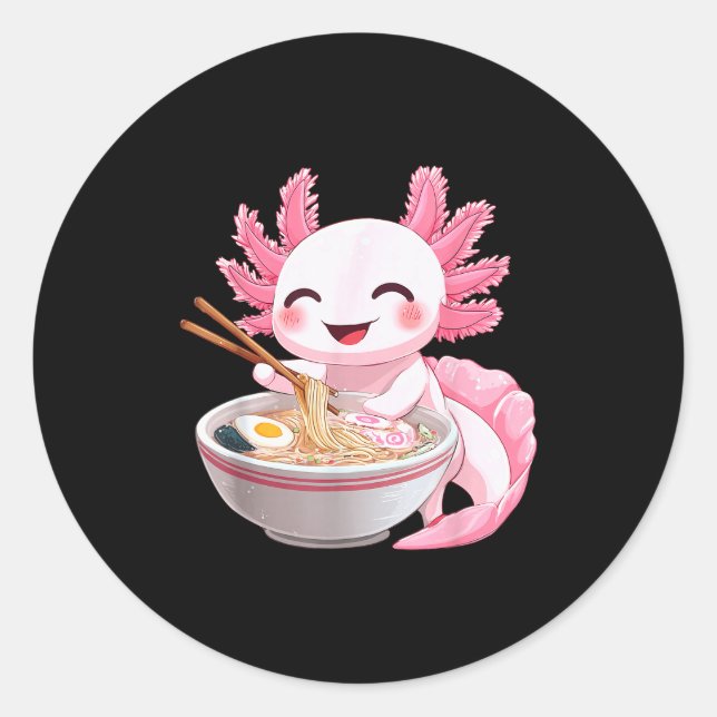 Sticker Rond Kawaii Anime Axolotl Ramen  (Devant)