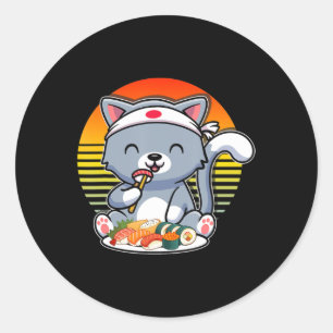 Sticker Rond Kawaii Anime Chat Otaku Japonais Sushi Cadeaux Fil