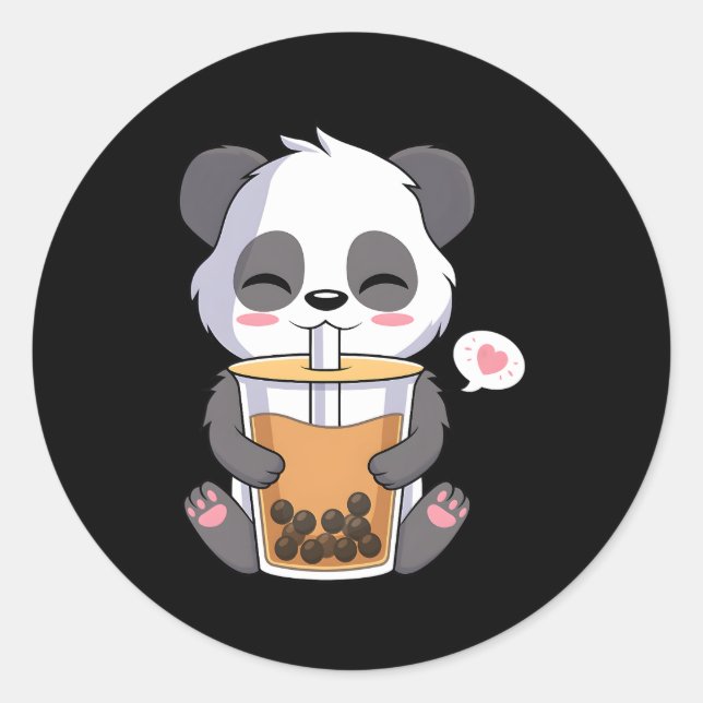 Sticker Rond Kawaii Anime Panda Boire Boba Bubble Tea (Devant)