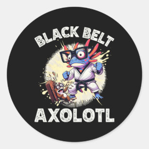 Sticker Rond Kawaii Axolotl Ceinture Noire Karaté Kickboxing Ar