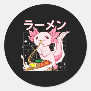 Sticker Rond Kawaii Axolotl Manger Ramen nouilles Anime Girls T