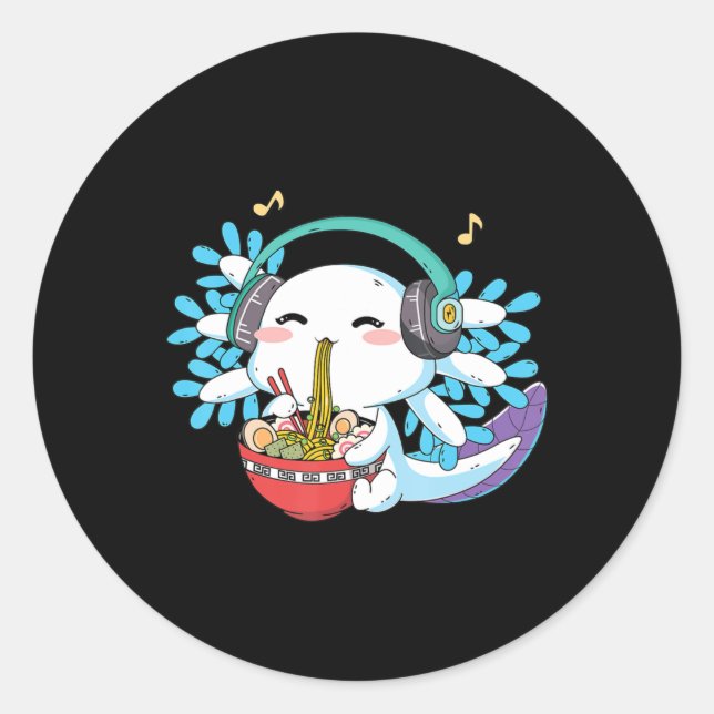 Sticker Rond Kawaii Axolotl Manger Ramen nouilles Anime Kids Bo (Devant)