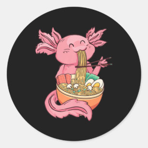Sticker Rond Kawaii Axolotl Manger Ramen nouilles Anime Kids Gi