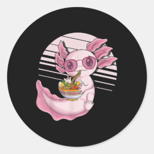 Sticker Rond Kawaii Axolotl Ramen nouilles Alimentation japonai