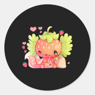 Sticker Rond Kawaii Axolotl Strawberry Milk Shake Japanese Anim