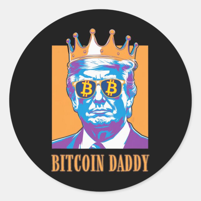 Sticker Rond Kawaii Bitcoin Daddy Trump Crypto King Bitcoin Chi (Devant)