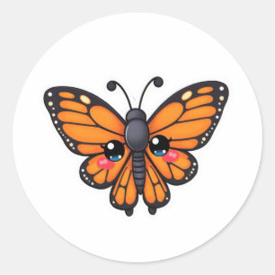 Sticker Rond "Kawaii Blushing Butterfly-Chan : Monarch Magic"