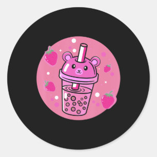 Sticker Rond Kawaii Boba Coupe Fraise Anime Buble Thé Cute