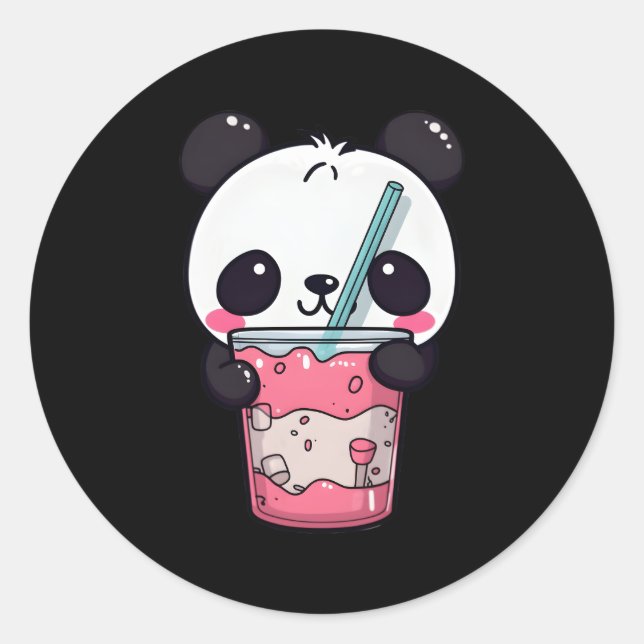 Sticker Rond Kawaii Bubble Tea Panda Boba Tea Japonais (Devant)