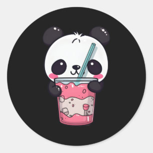 Sticker Rond Kawaii Bubble Tea Panda Boba Tea Japonais