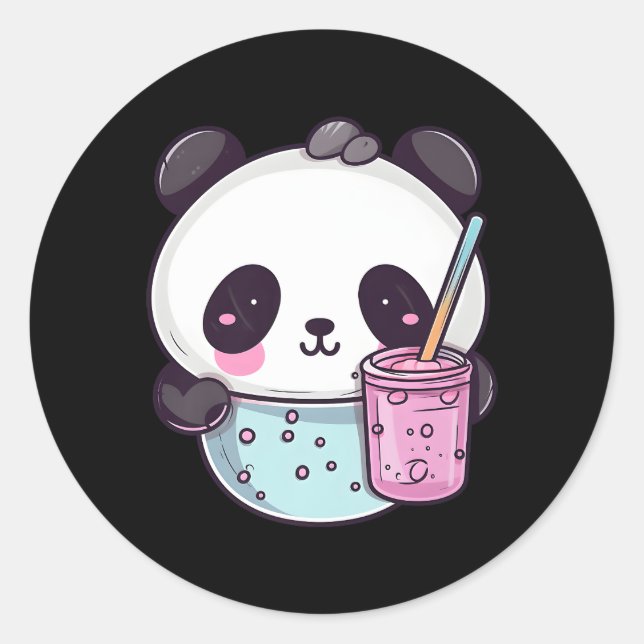 Sticker Rond Kawaii Bubble Tea Panda Boba Tea Japonais (Devant)