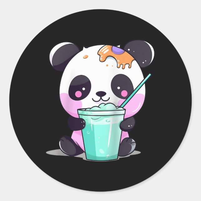 Sticker Rond Kawaii Bubble Tea Panda Boba-Tea Japonais Baseball (Devant)