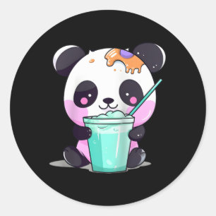 Sticker Rond Kawaii Bubble Tea Panda Boba-Tea Japonais Baseball
