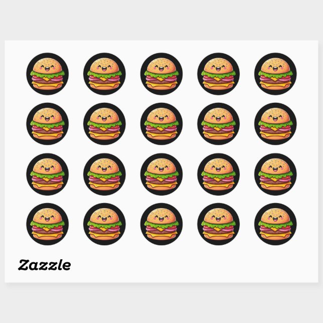 Sticker Rond Kawaii Burger Delight (Feuille)