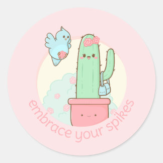 Sticker Rond Kawaii cactus embrasse ton vrai moi