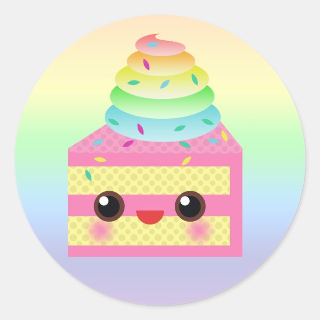 Sticker Rond Kawaii Cake rose Arc-en-ciel arrose le dessert amu (Devant)