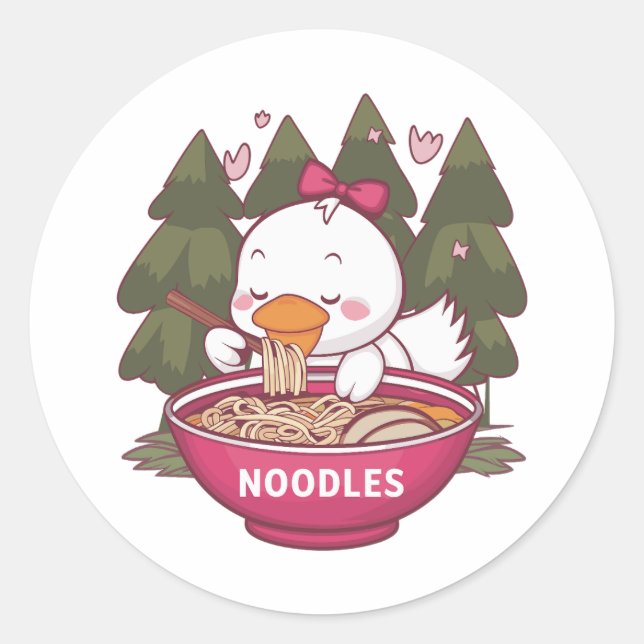 Sticker Rond Kawaii canard ramen (Devant)