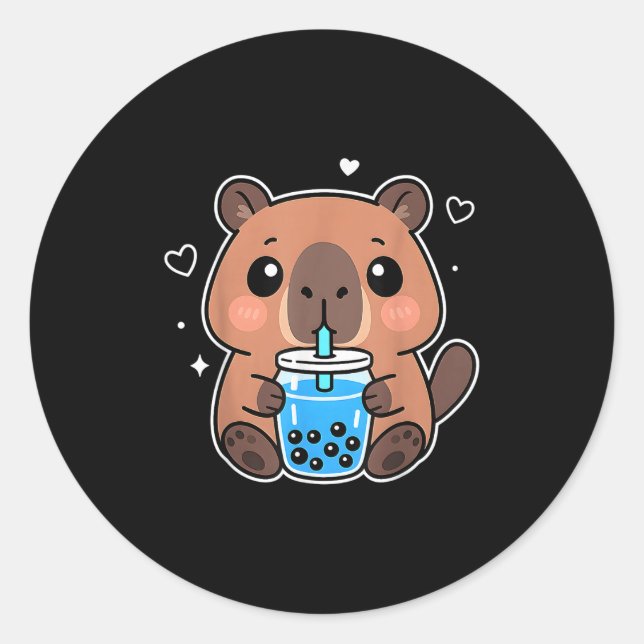 Sticker Rond Kawaii Capybara Boba Boire japonais mignon Anime C (Devant)