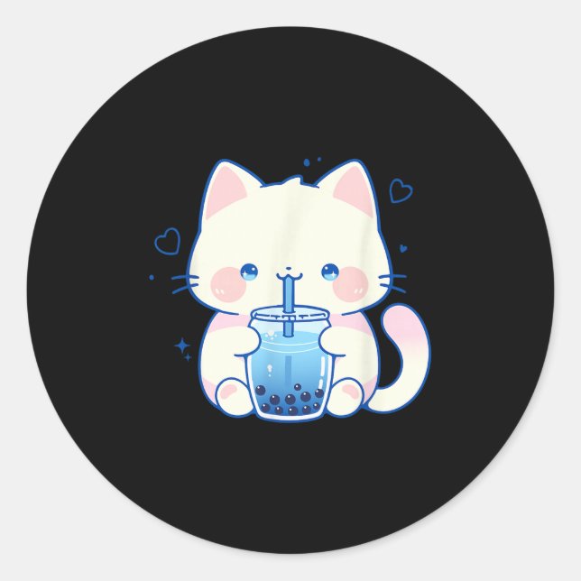Sticker Rond Kawaii Cat Boba Japanese Cute Aesthetic Anime Girl (Devant)