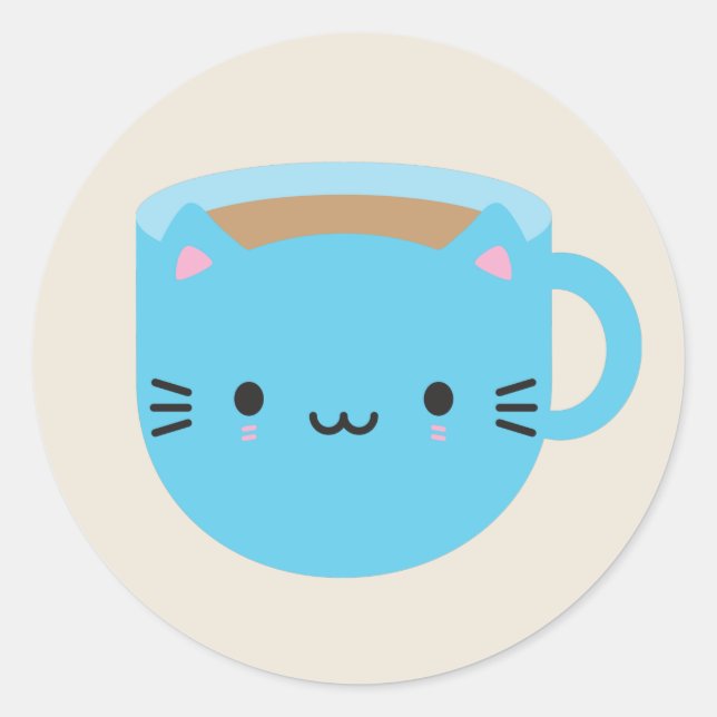 Sticker Rond Kawaii Cat Cup of Tea (Devant)