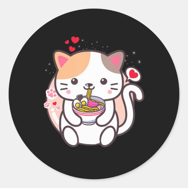 Sticker Rond Kawaii Cat Ramen Anime Japonaise Food Girls Offici (Devant)