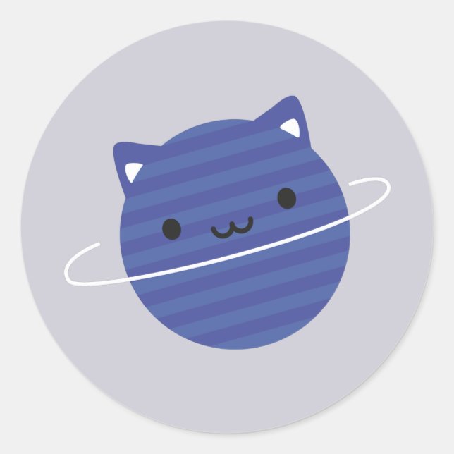 Sticker Rond Kawaii Chat Planète dans l'espace (Devant)