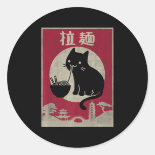 Sticker Rond Kawaii Chat Ramen Anime Vintage Japonaise Nourritu