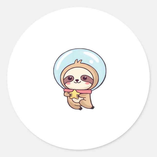 Sticker Rond Kawaii Chibi Sloth Astronaut � mignonne Space Slot (Devant)