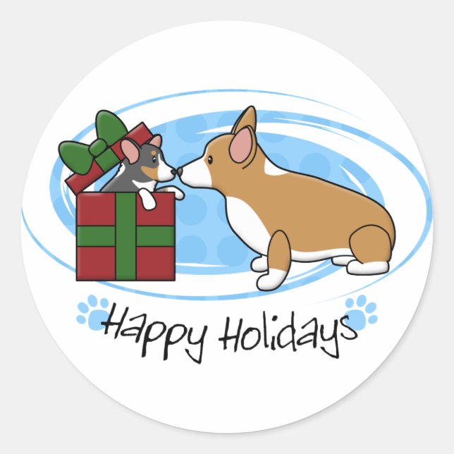 Sticker Rond Kawaii Christmas Corgi Puppy Cadeau (Devant)